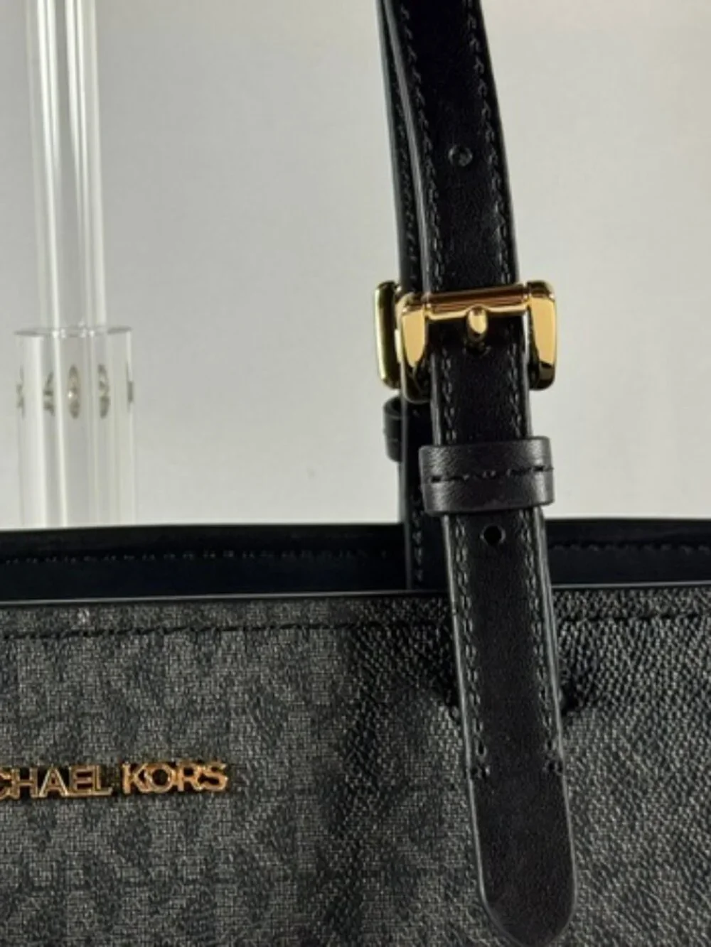 NEW Michael Kors Jet Set Medium Logo Pocket Tote, Black Signature Canvas NWT